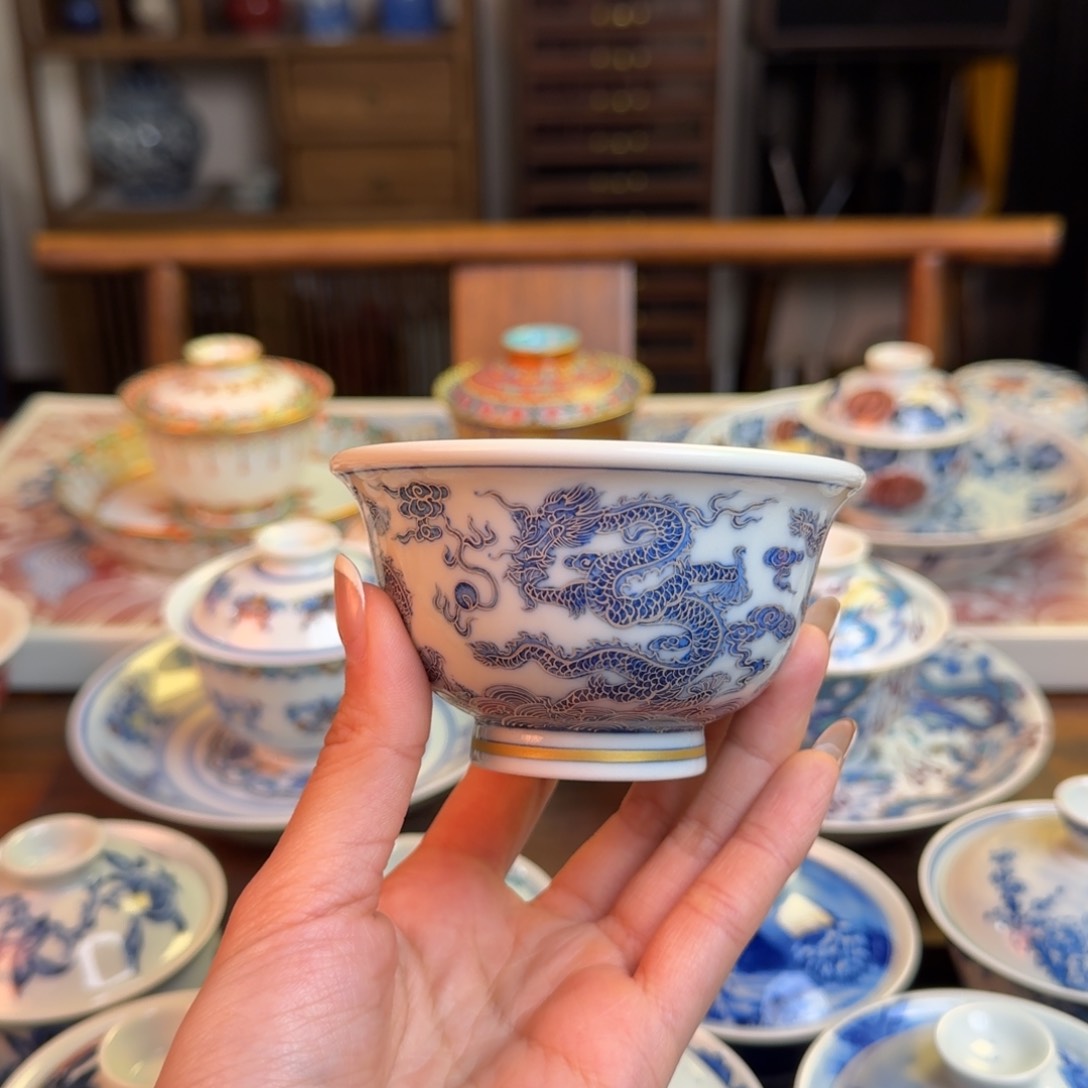 杯重工描金银点工五龙压手杯