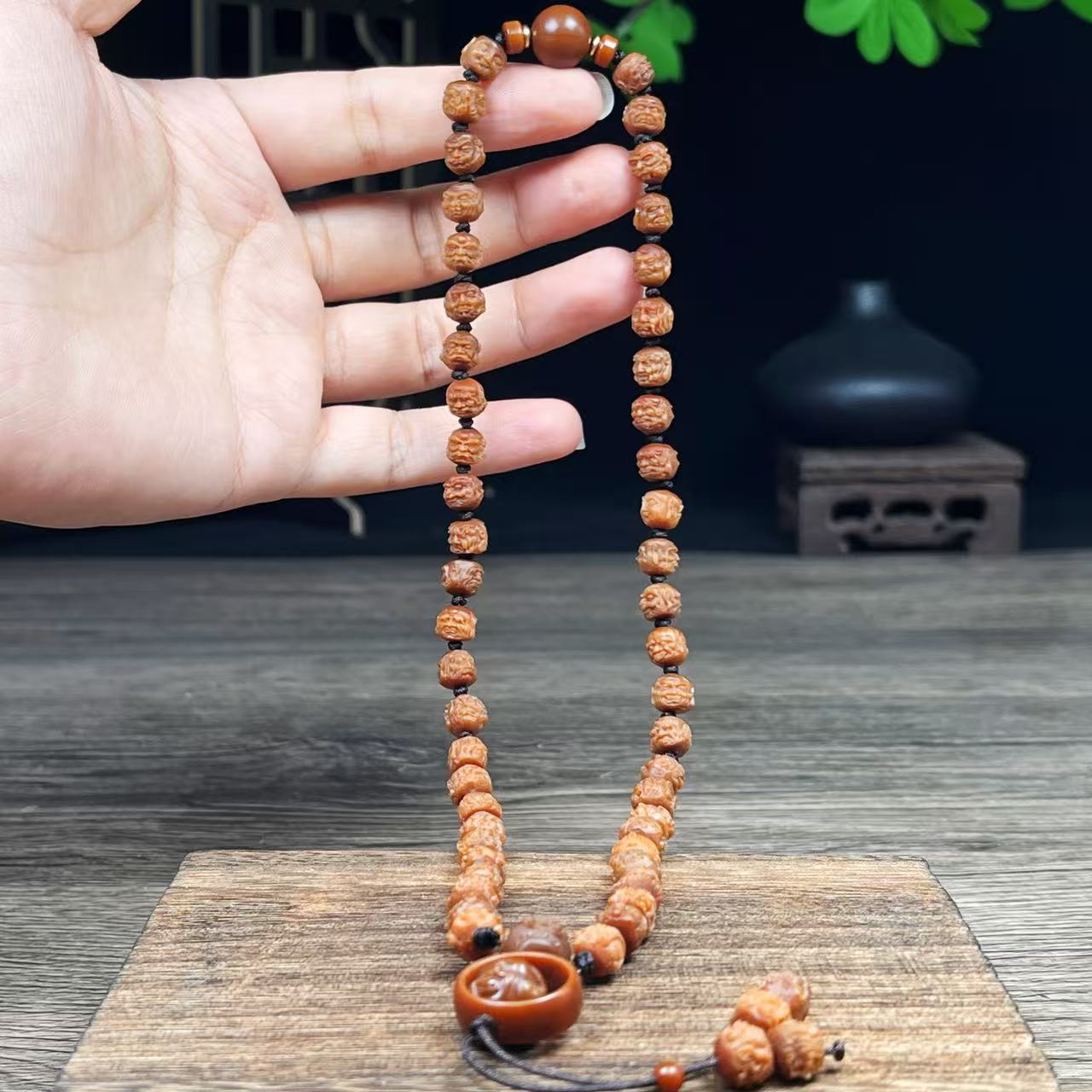 橄榄核尖 8mm玉化双面108罗汉心中有佛款手持 文玩手持