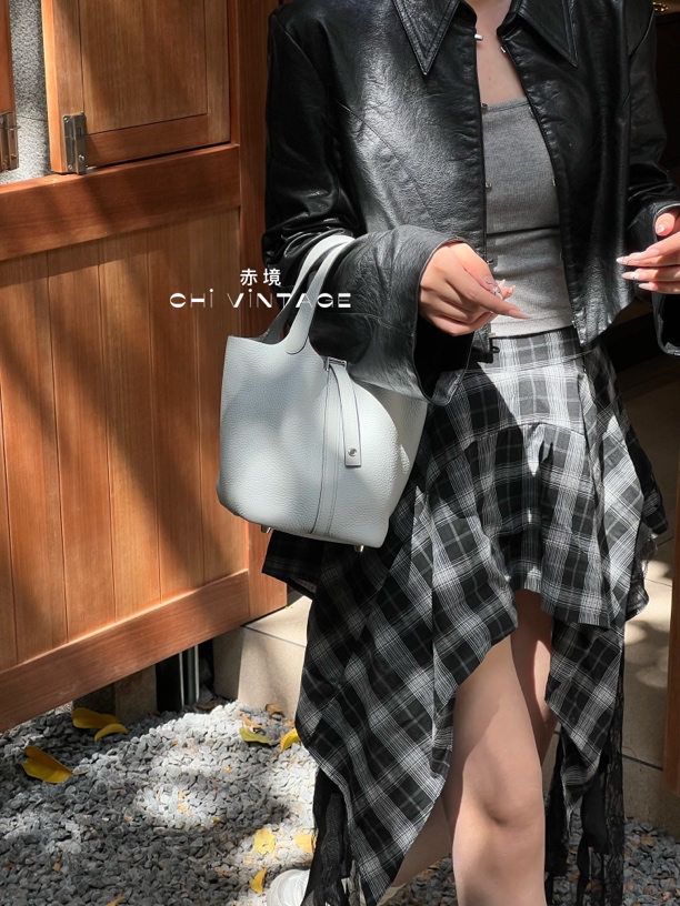 99新 Hermes/爱马仕 7538 圣杯蓝菜篮子picotin银扣Z刻