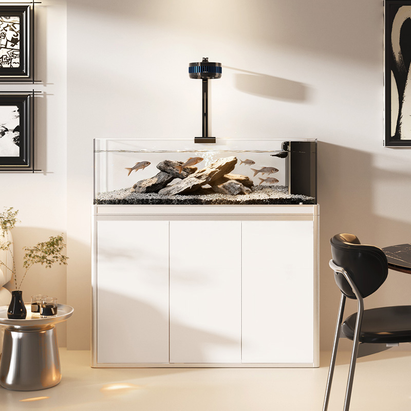 YEE2024新款金晶超白底滤溪流缸合金框架干湿分离镜面烤漆鱼缸