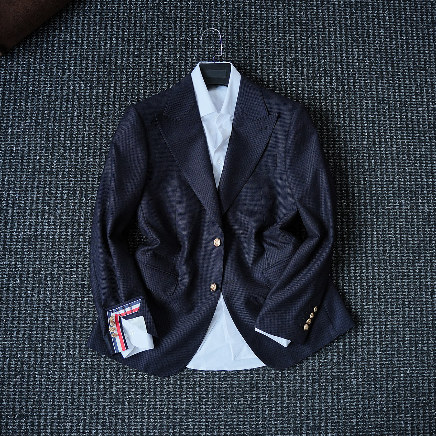 CssuGent那不勒斯皇后高定西服男绅士优雅藏青色双排扣雅痞西装潮