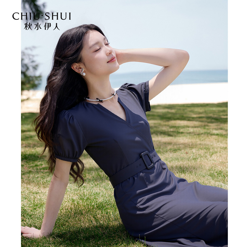 【籽言专属】秋水伊人V领连衣裙商场同款通勤长裙14204AC022315