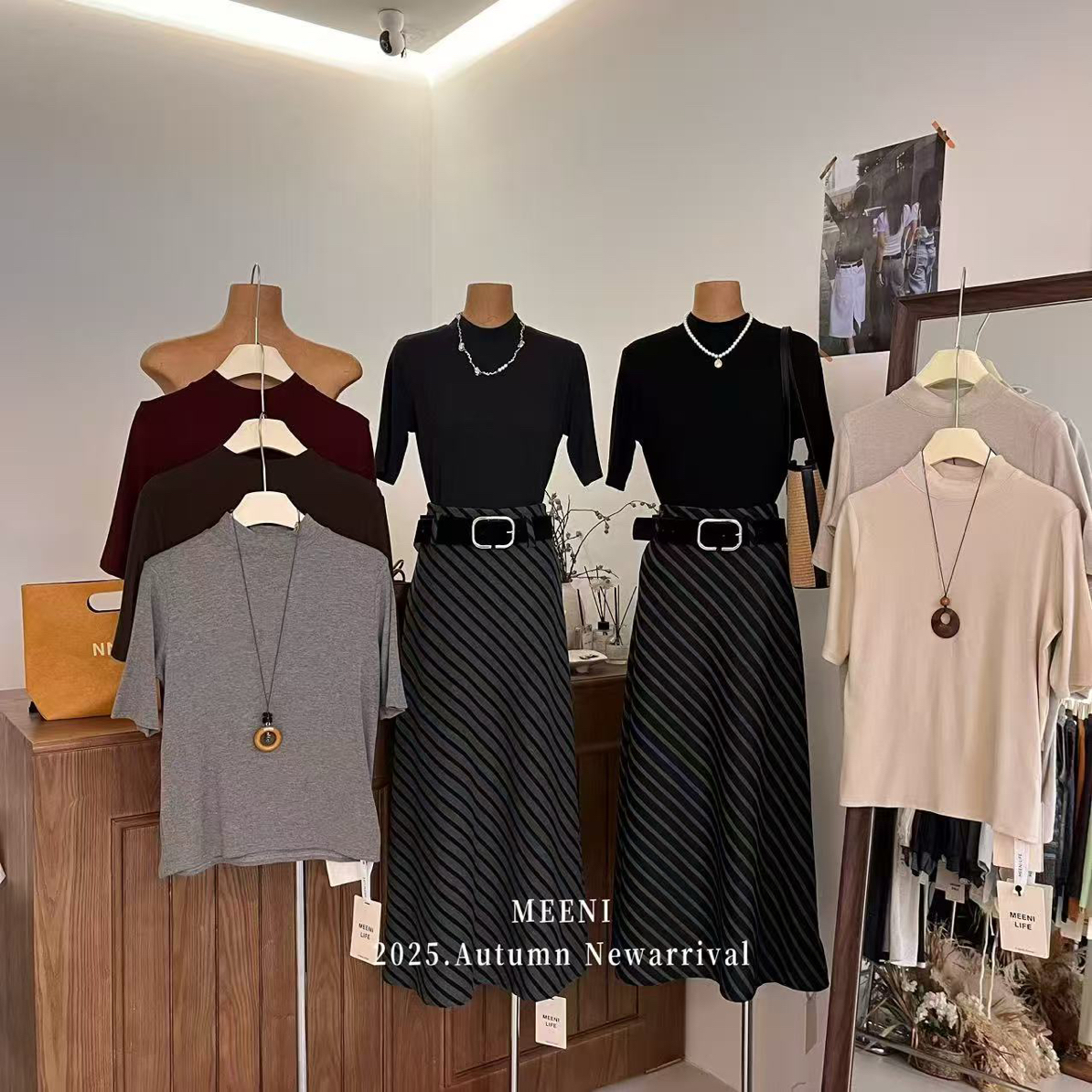 MEENI（9MN1148#）经典百搭 气质半高领五分袖T恤9-19