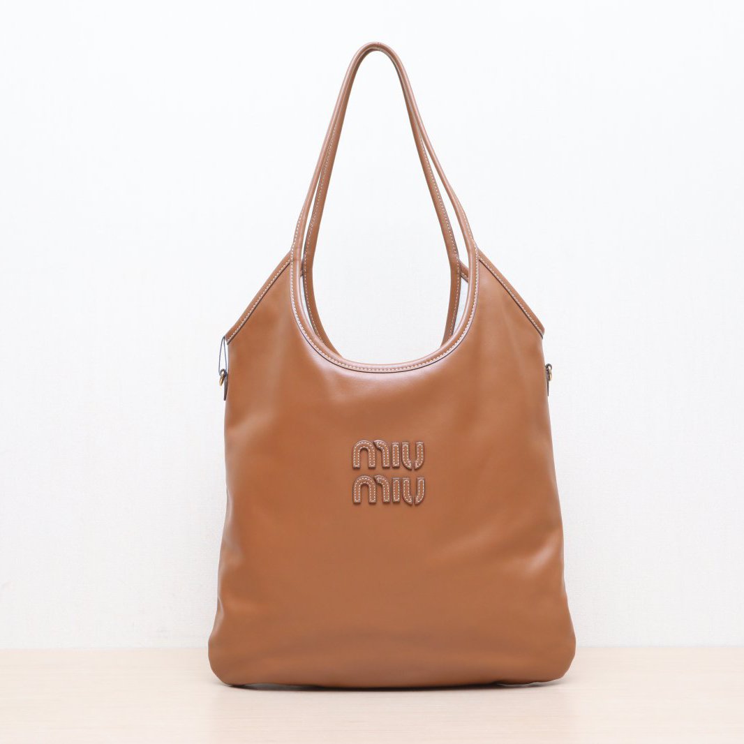 99新 MIU MIU/缪缪 小花柳 IVY Tote托特包 35 焦糖色 金扣 