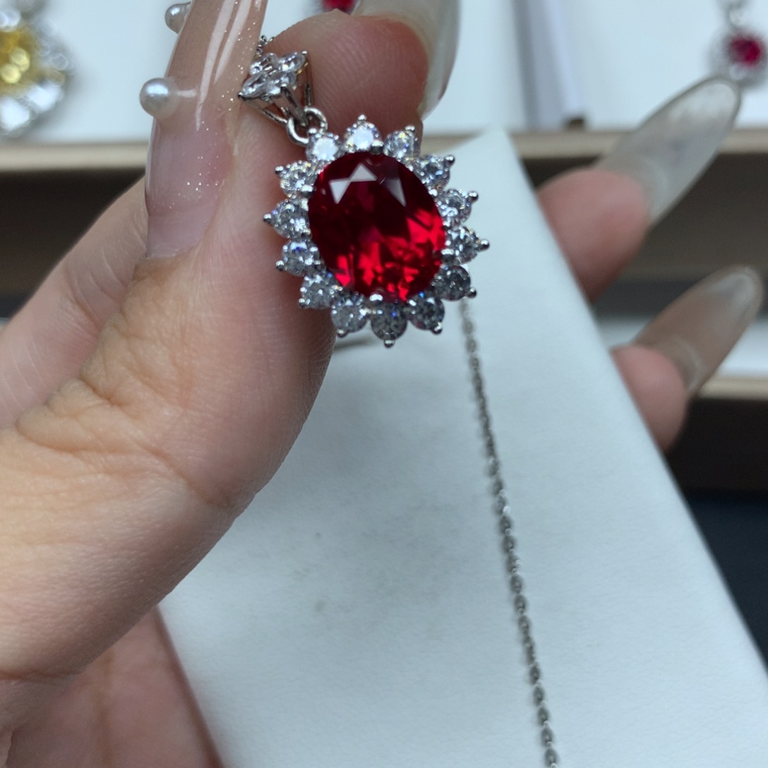 颈饰银S925镶嵌红宝石