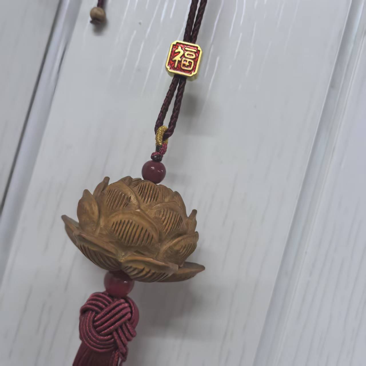 【桃木坊】精雕桃木莲花车挂 福运流苏相伴  福缀其间流苏摇曳