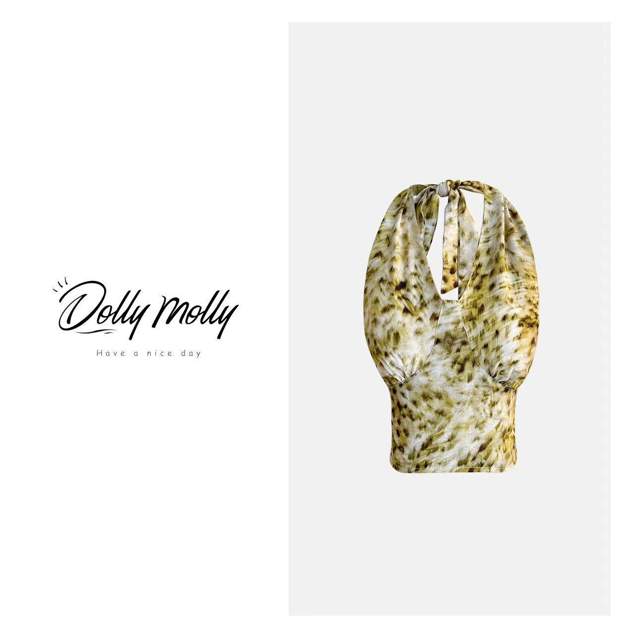 DOLLY&MOLLY美式复古豹纹挂脖背心吊带春夏辣妹美背时尚性感235