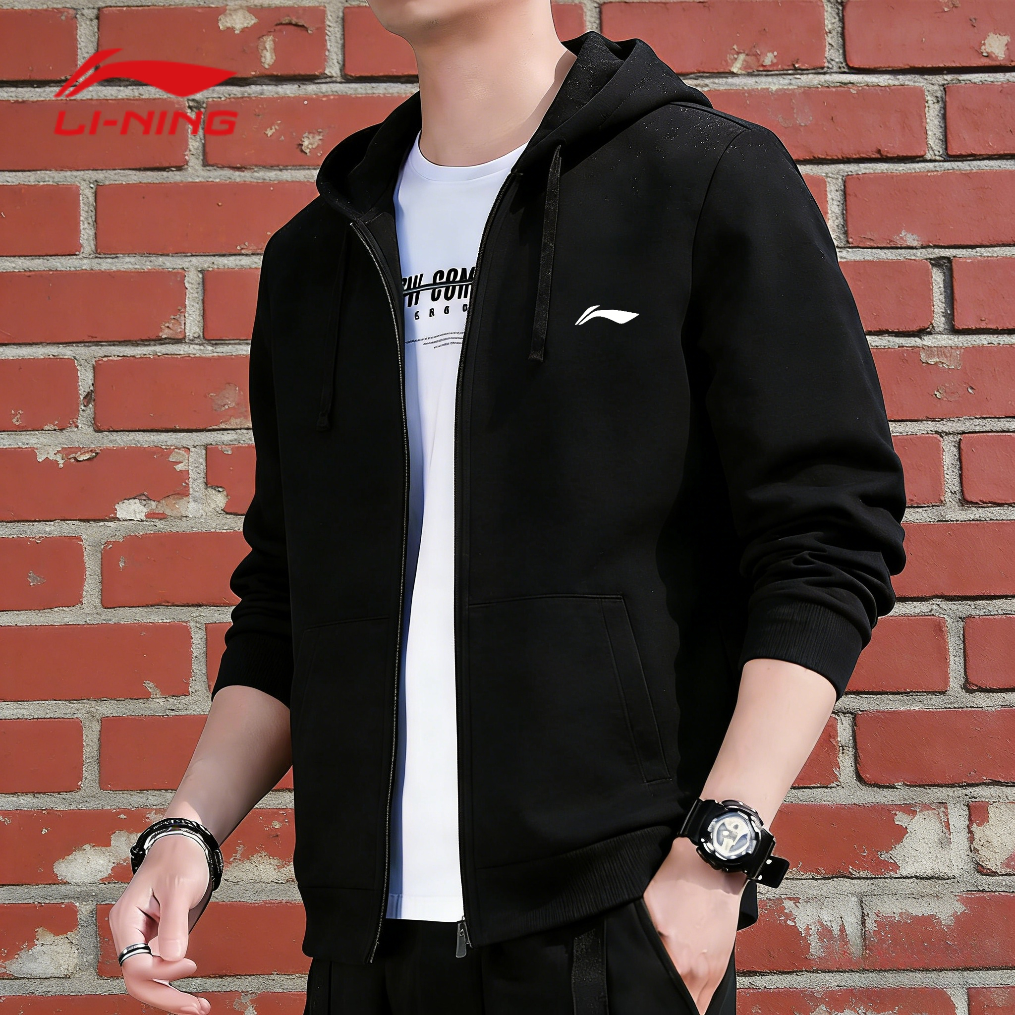 李宁卫衣外套男2026春季新款连帽美式休闲宽松拉链运动夹克开衫商品图