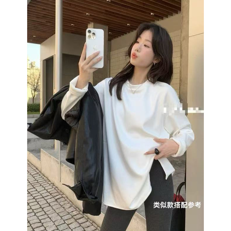 【百万严选】基础内搭小白T~加绒 弧形下摆秋冬打底衫~0028
