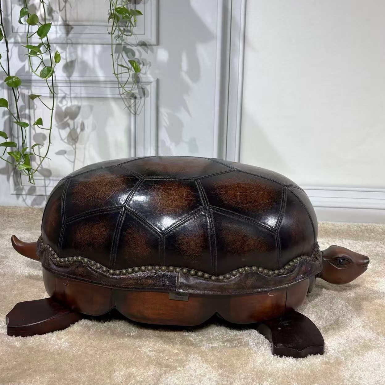 雅莎罗・龟形艺术奢凳美式凳子时尚复古客厅玄关皮凳