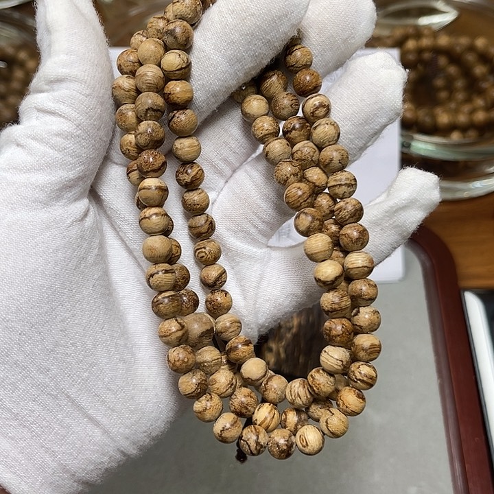 手串沉香达拉干7mm虎斑老料虫漏