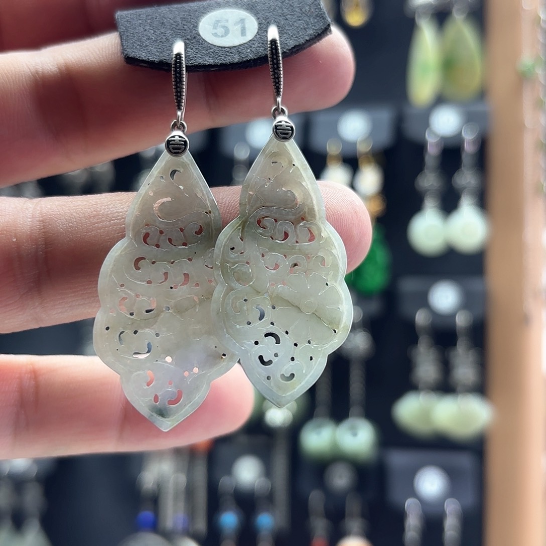 翡翠耳饰银S925镶嵌画