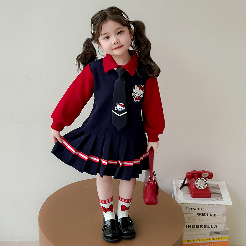 儿童秋季新款学院风裙子女孩长袖洋气公主裙女童连衣裙秋季