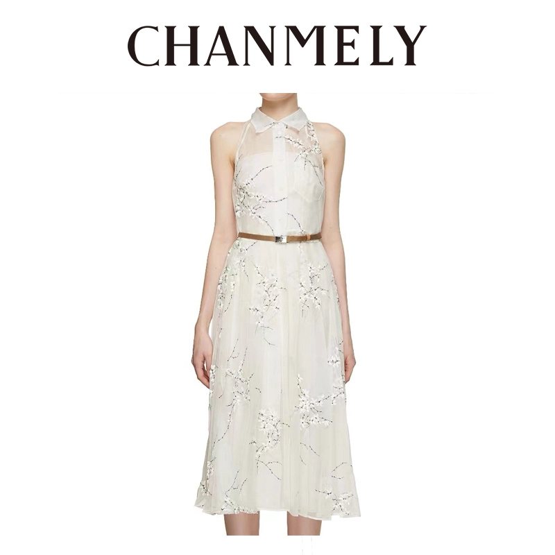 CHANMITY】24/ss蕾丝设计师印花女装连衣裙024335