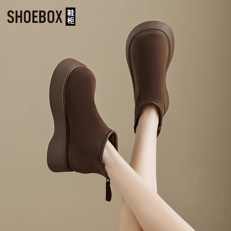 达芙妮集团旗下勃肯马丁靴女2025冬加绒保暖厚底勃肯一脚蹬毛毛鞋