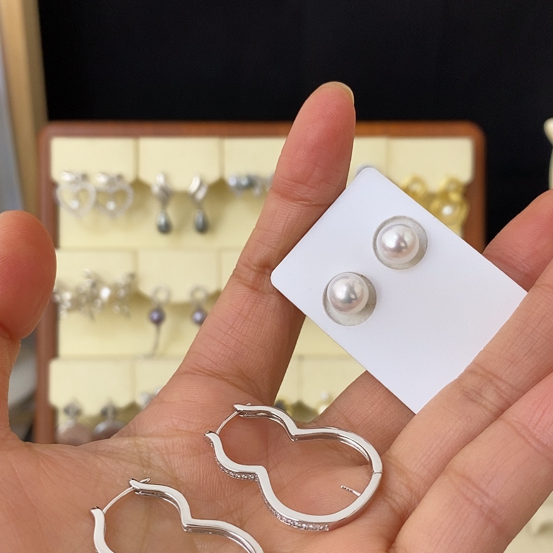 淡水珍珠银S925镶嵌耳饰定制