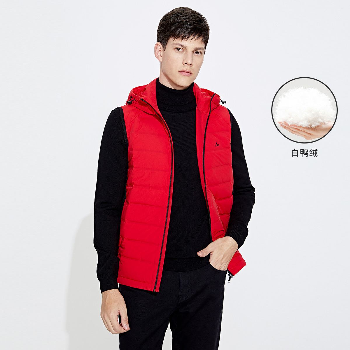 Navigare意大利小帆船休闲男士85%白鸭绒连帽拉链羽绒马甲