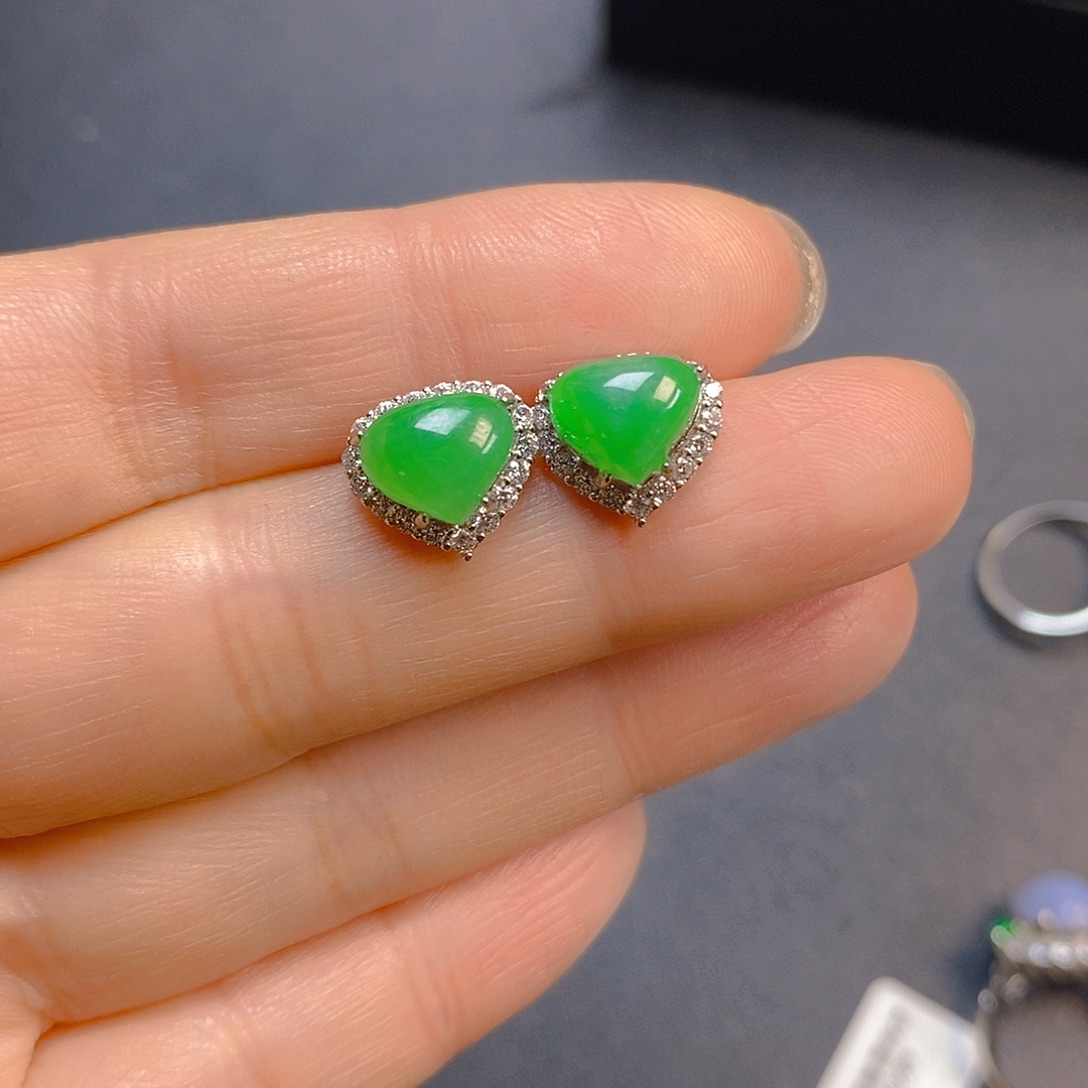 翡翠银S925镶嵌耳饰