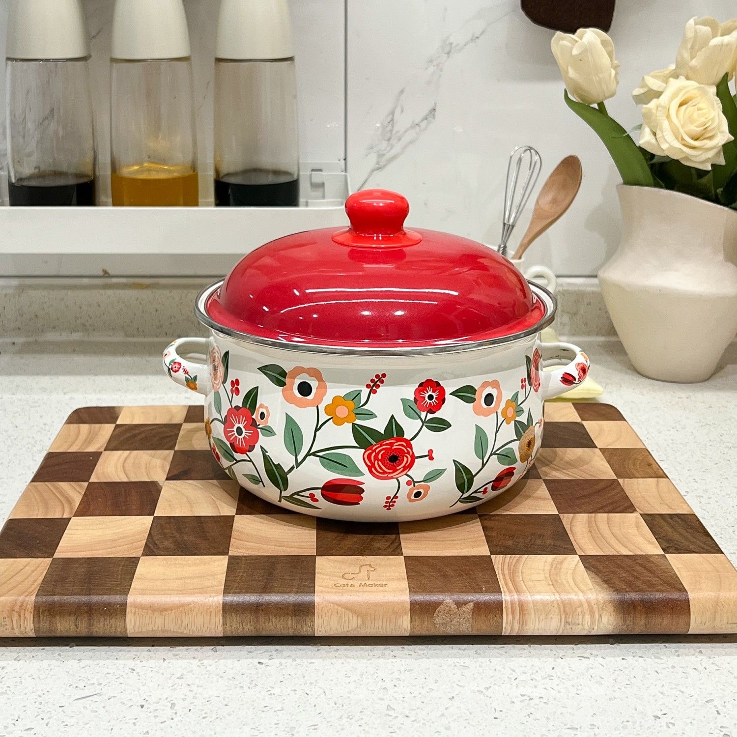 16cm加厚珐琅田园繁花双耳搪瓷锅家用迷你汤锅煲汤锅炖锅泡面锅