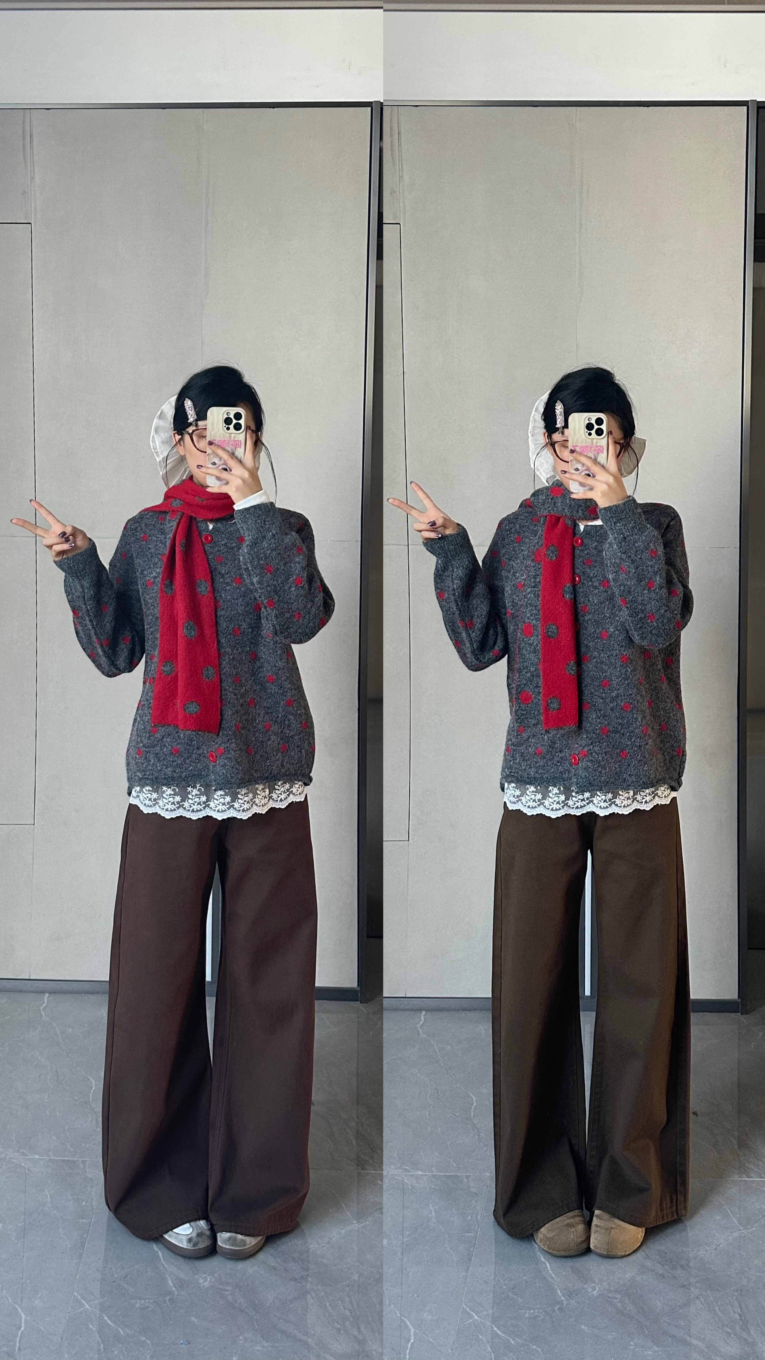 【送围巾】韩系波点软糯百搭毛衣外套女秋冬新款宽松显瘦加厚针织