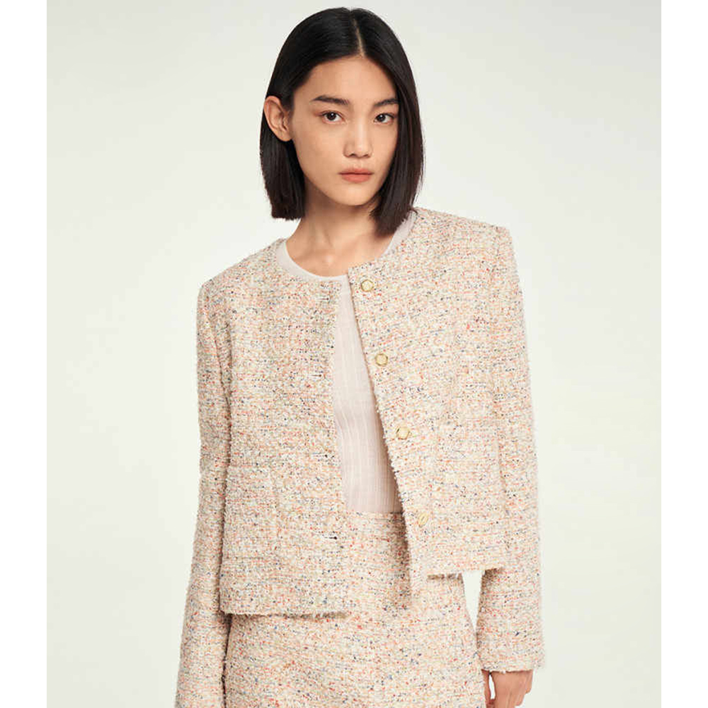 FALEMIG-萝家【小香风】春款粗花呢小香风粉外套女T02700