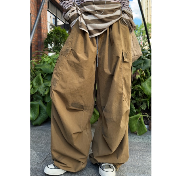 HY罗罗喷漆工装裤休闲裤裤子纯色阔腿显瘦多口袋潮流