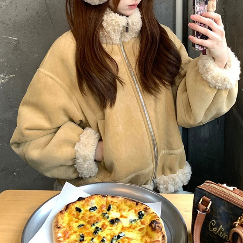 秀水清依【松栗画报】韩系宽松休闲百搭加厚保暖立领外套时尚外衣