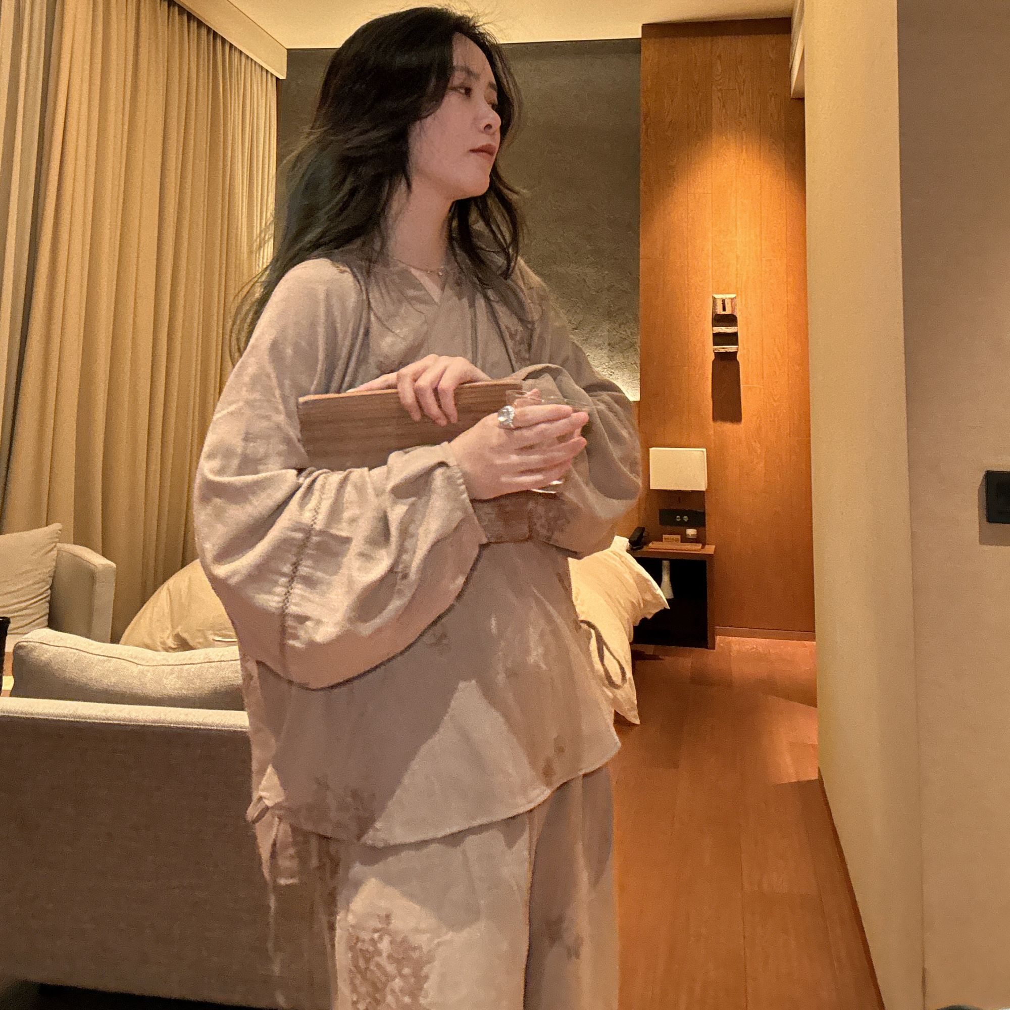 春夏季2025年新款纯棉纱布长袖睡衣女大码刺绣透气宽松家居服套装