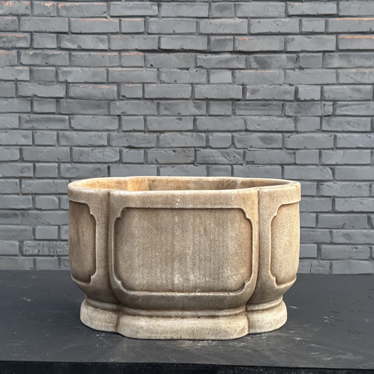 汉白玉赏石盆景石盆太湖石石盆 尺寸：长50宽30高24cm