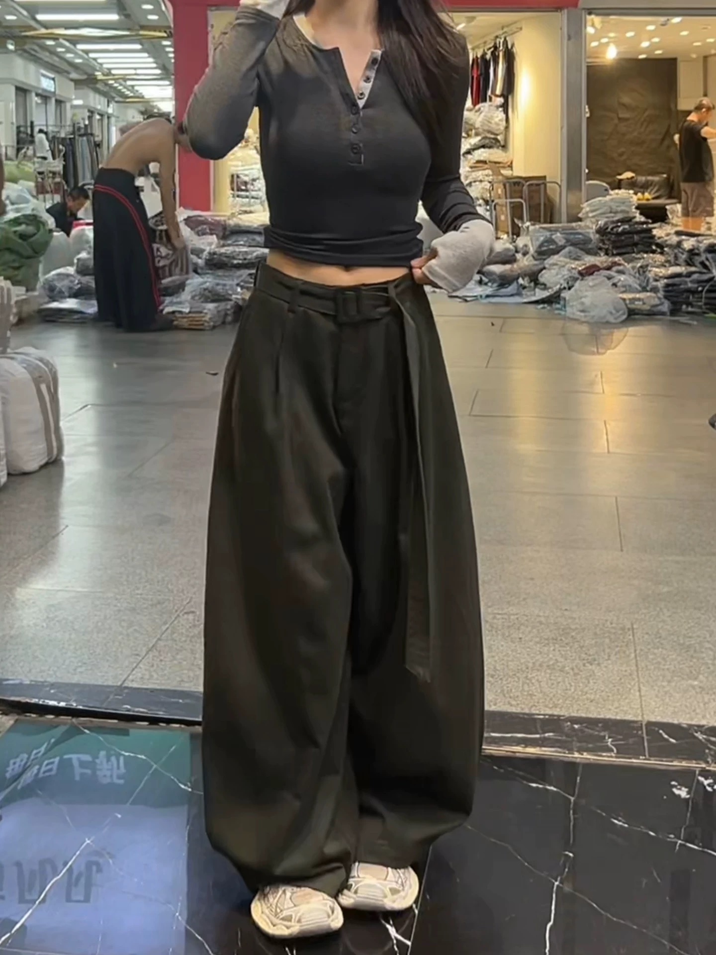 美式高腰复古弯刀阔腿裤加绒加厚女2025新款2885