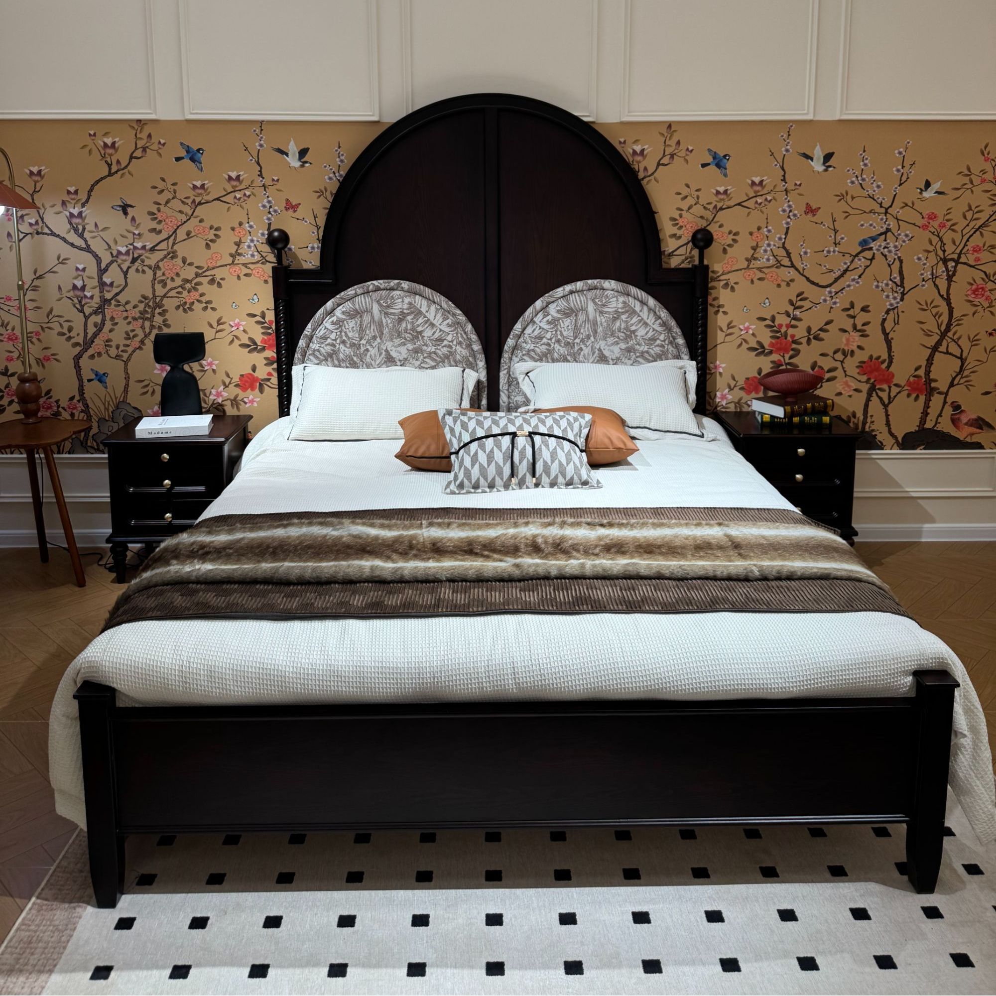 1151#法式复古风双人床高靠背卧室大床中古风主卧婚床美式