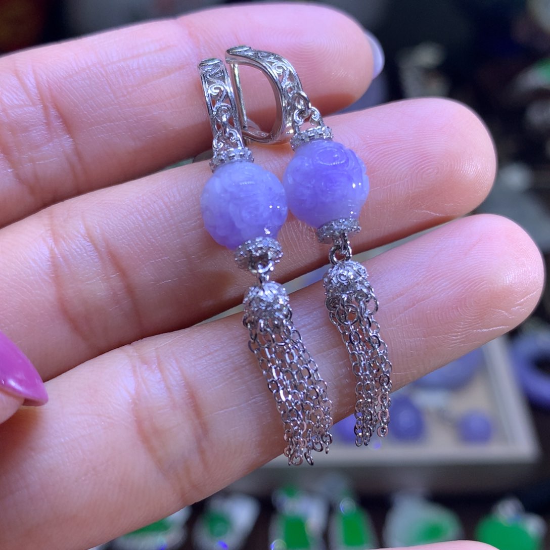 翡翠耳饰银S925镶嵌翡翠