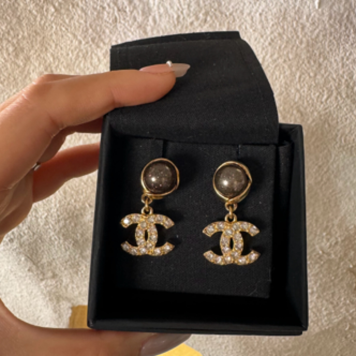 95新 Chanel/香奈儿 耳钉 细闪圆珠吊满钻双C字母