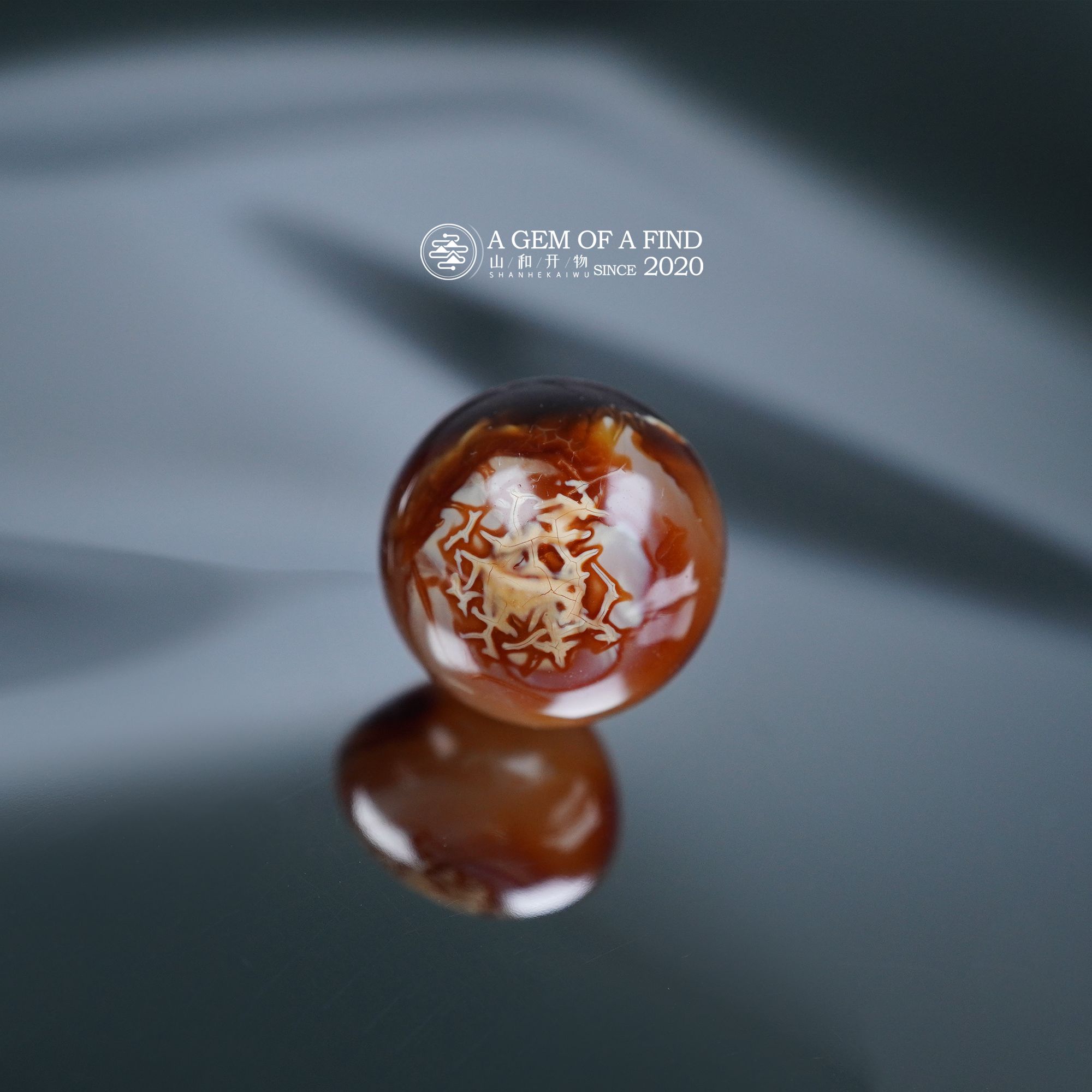 山和开物｜13.8mm红紫沁网花妖花圆珠文玩配饰 天然琥珀蜜蜡