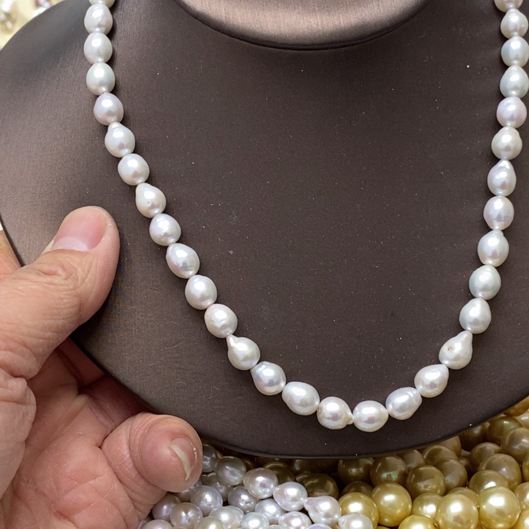 大理石磁石白色珍珠项链