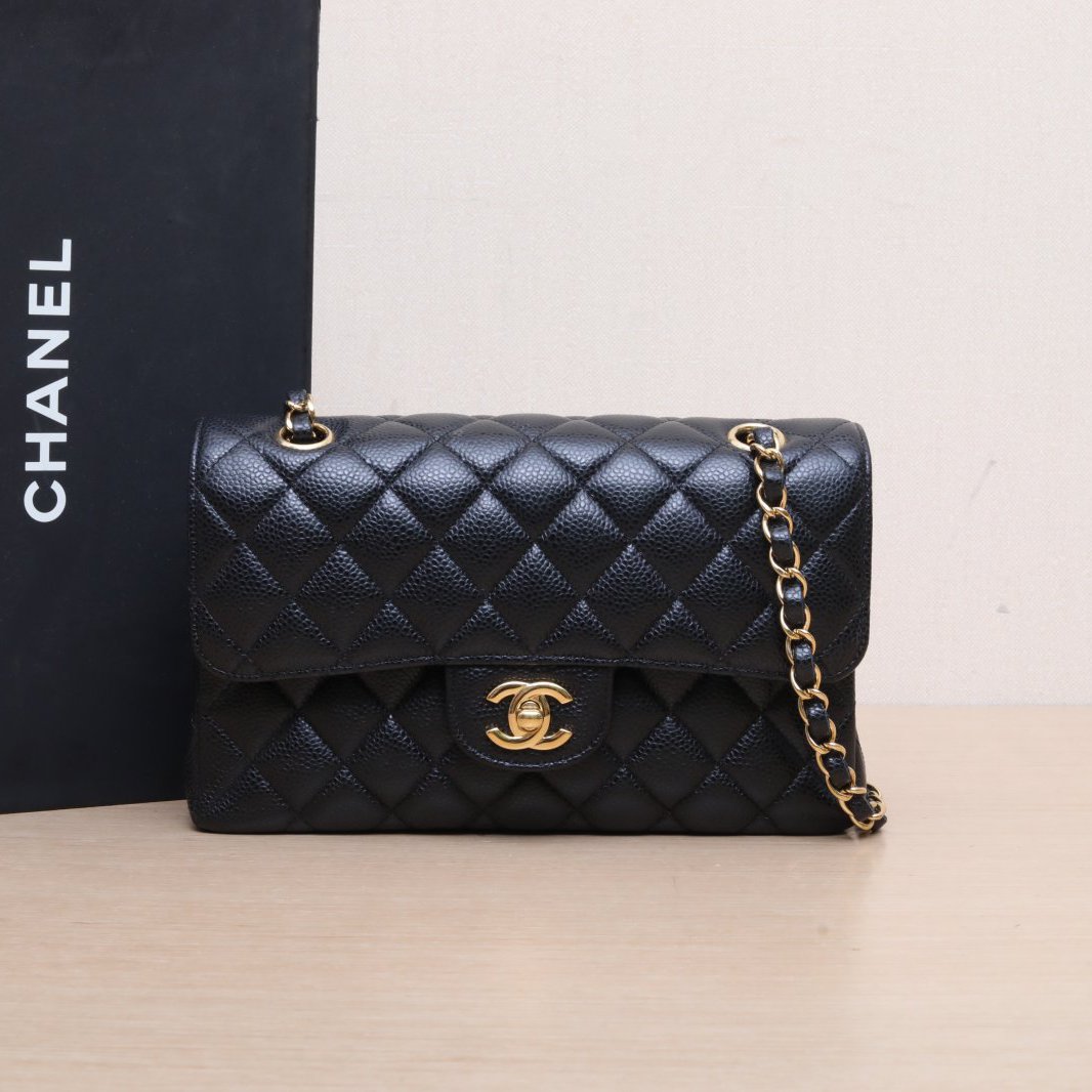 95新 Chanel/香奈儿 【双双活动】CF 口盖包 小号 23cm黑色 27开 