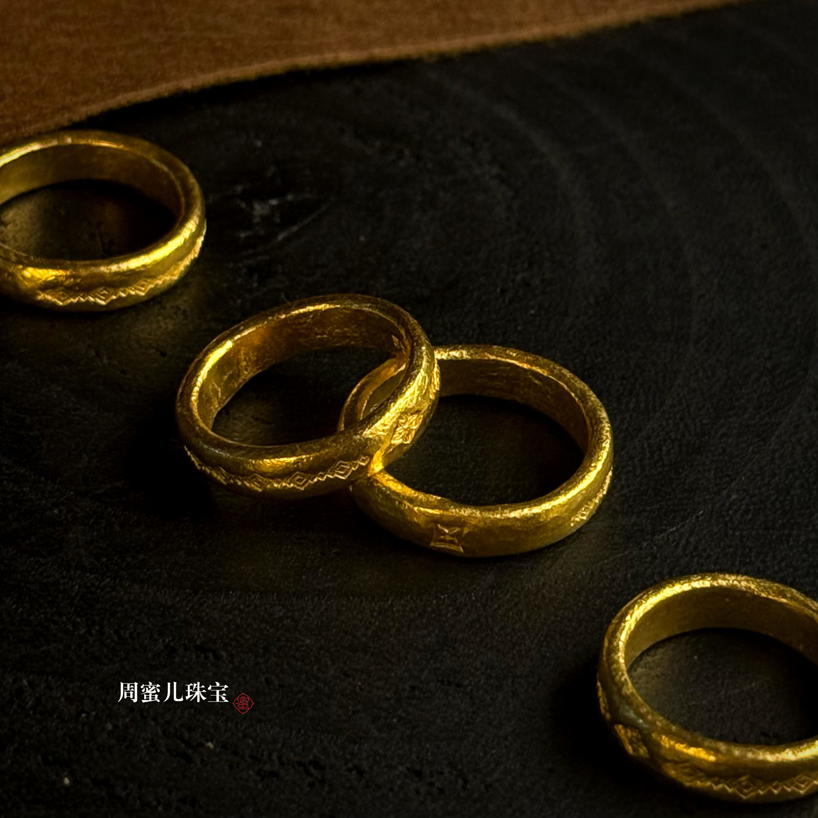 【周蜜儿】錾福 如意金钱戒 细工古法錾刻工艺 足金999 简约款大气