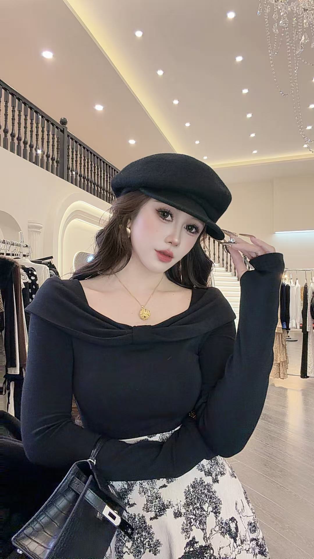 大气元（上衣）百搭优雅蝴蝶结方领上衣#A0011