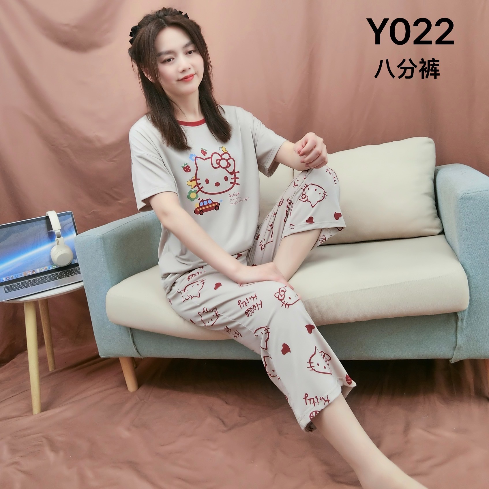 草莓kitty冰爽莫代尔睡衣女士夏季短袖薄款夏天宽松家居服套装