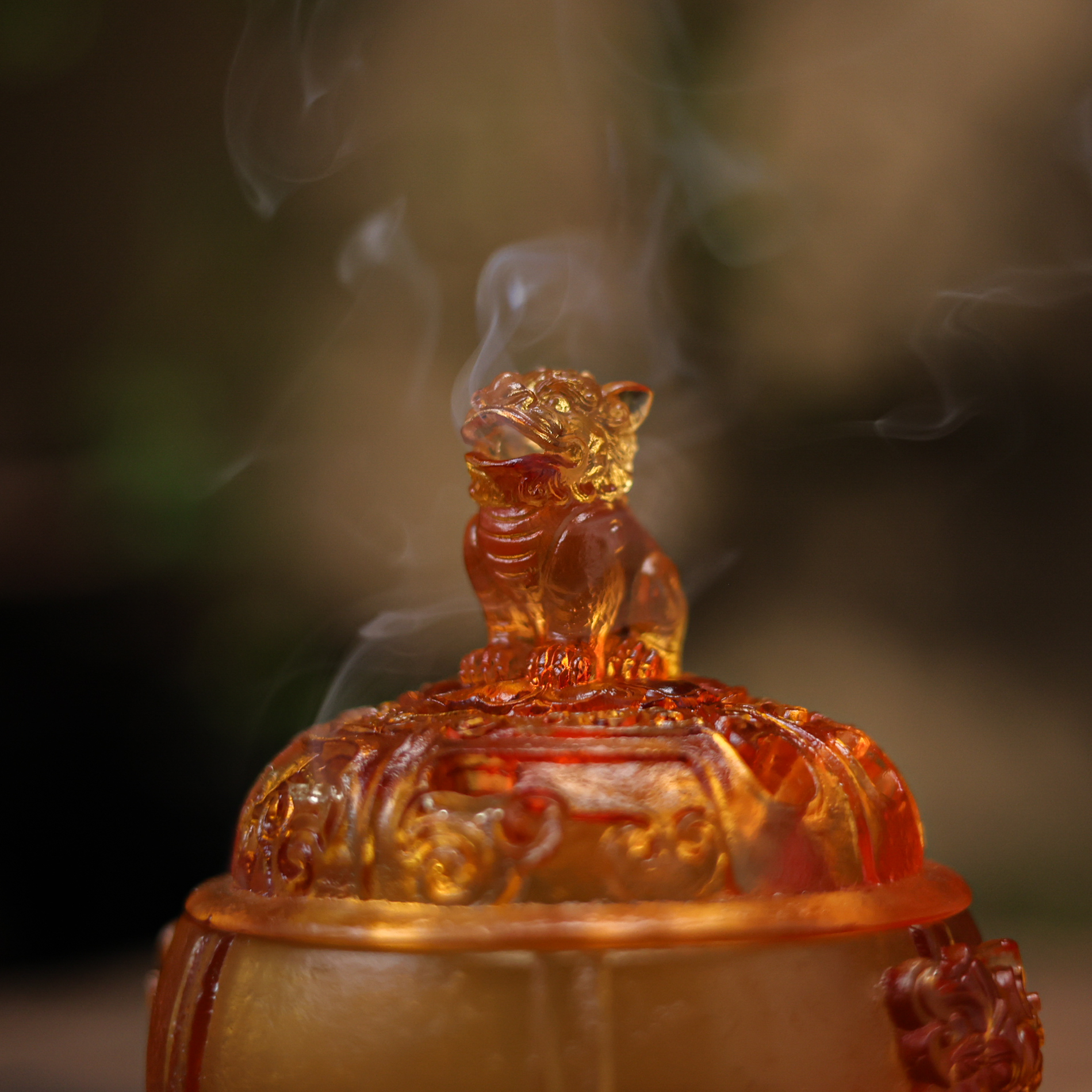 【福器】福运延绵香炉-琥珀色 茶道零配（琉璃S0643）