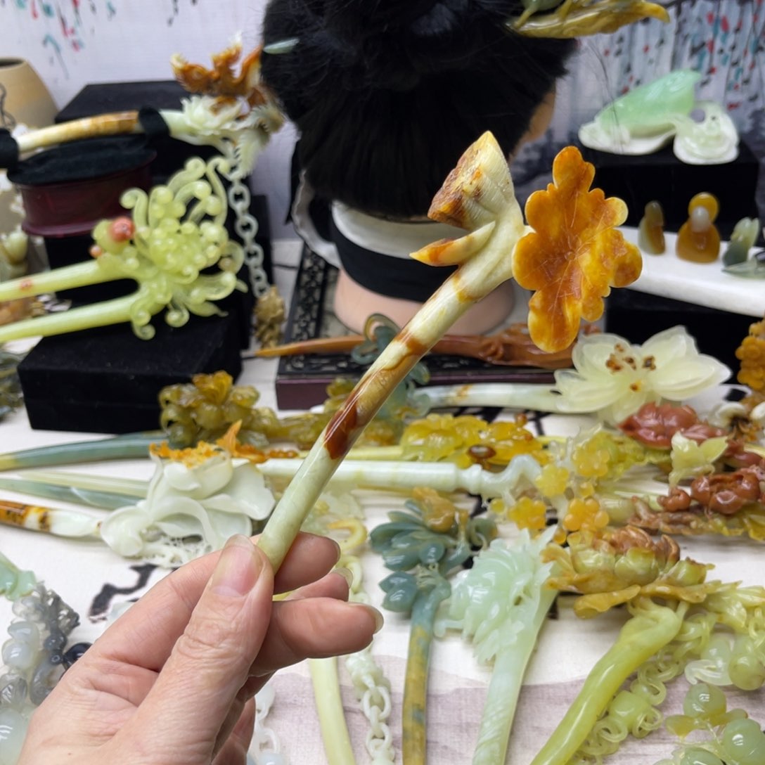 【闪购商品】蛇纹石玉发饰合金
