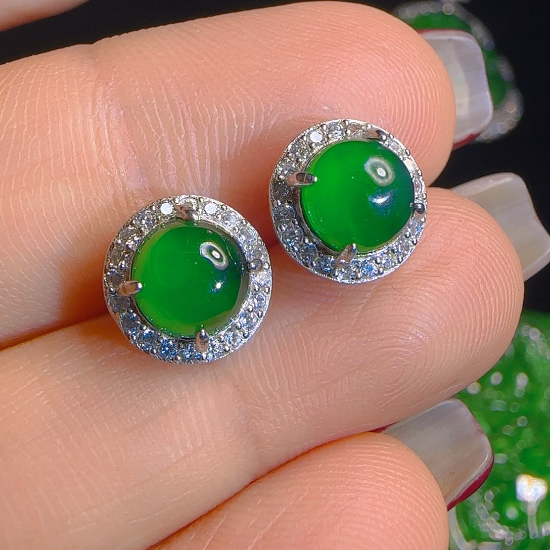 翡翠耳饰银S925镶嵌天然