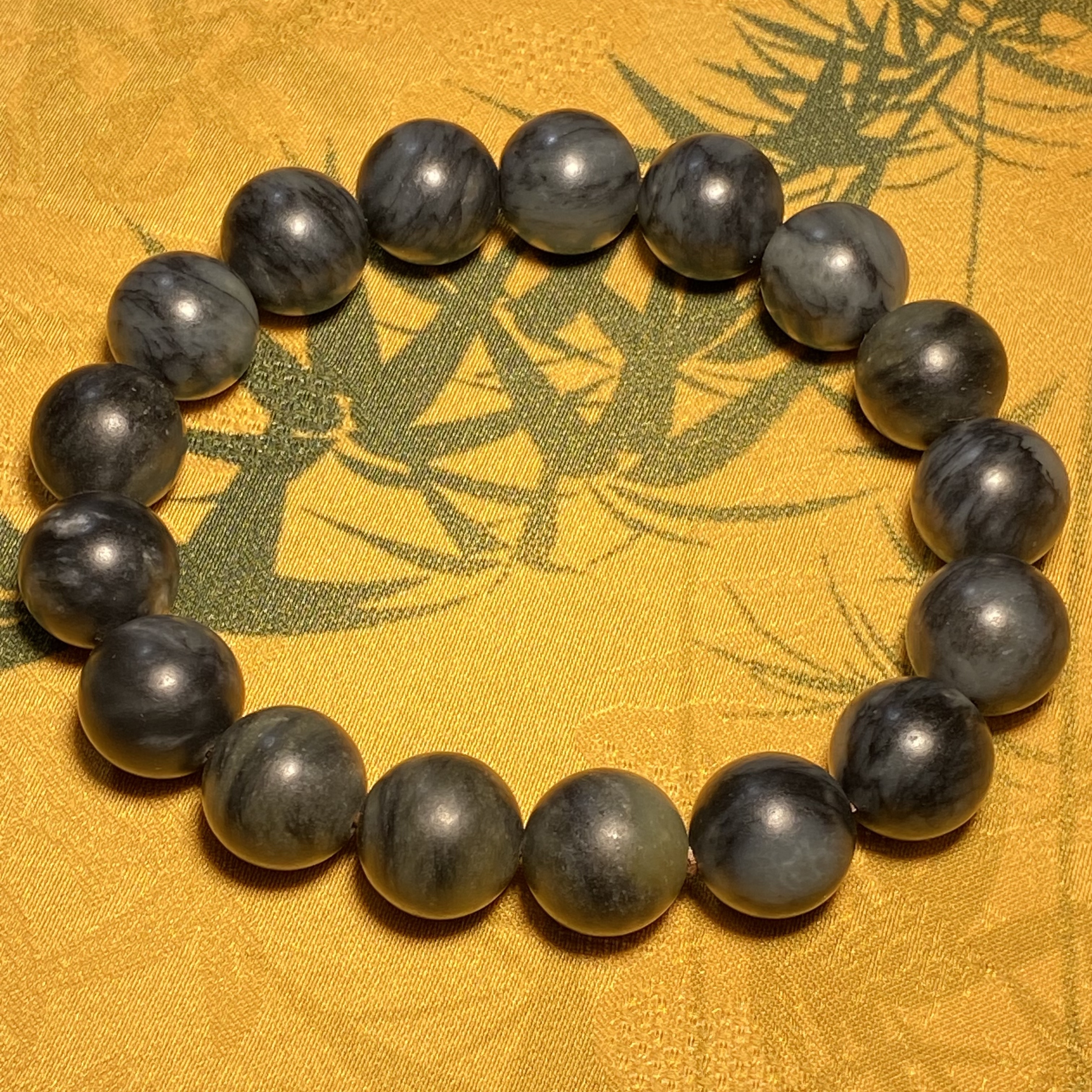 和田玉青海料烟紫手串 46.5g 卡12 圆珠