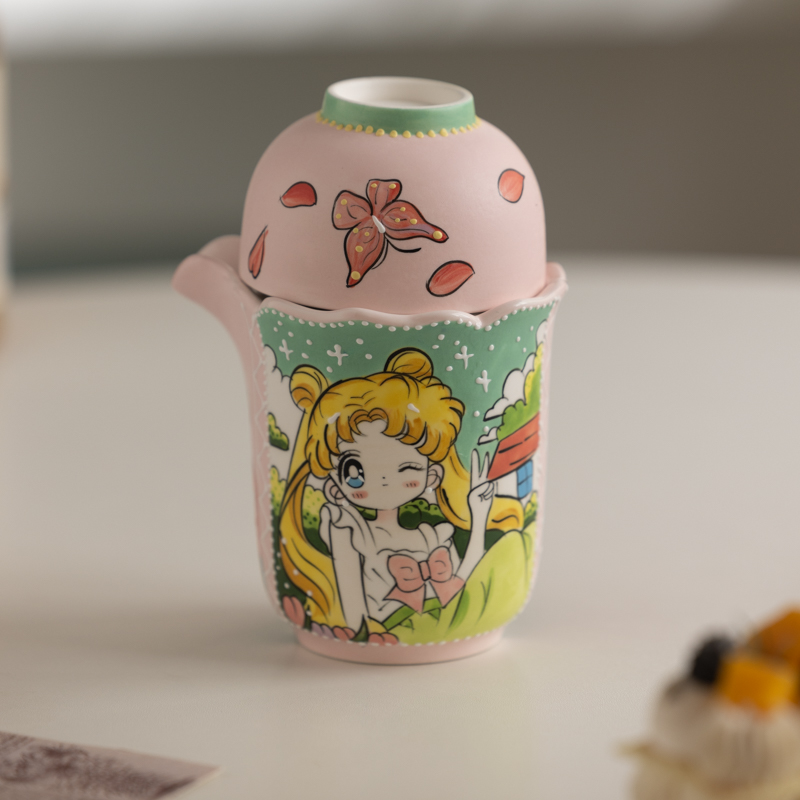 870美少女粉绿色旅行杯