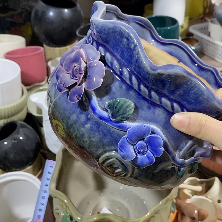 陶盆有孔 瑕疵针孔漏釉介意勿拍外口 22外高15