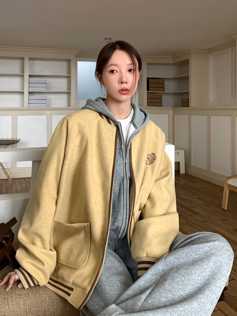 【几里】25ss棒球服厚外套夹棉卫衣开衫韩系秋冬学院棉服