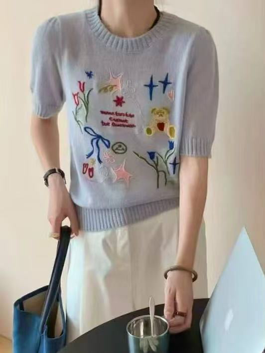 短款休闲风女装短袖毛针织衫衫常规2997