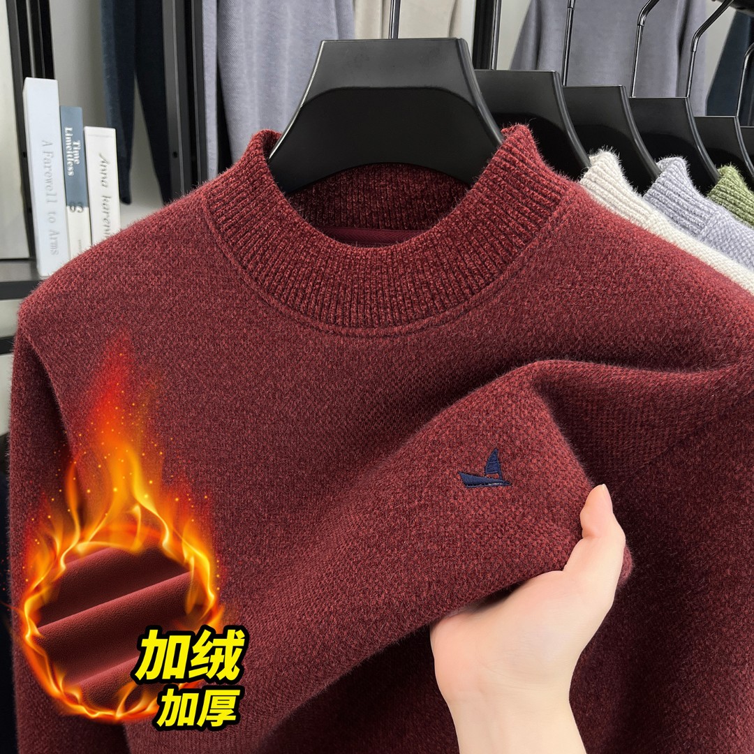 老爷车雪貂绒新款加绒加厚保暖卫衣男士冬季套头圆领打底衫