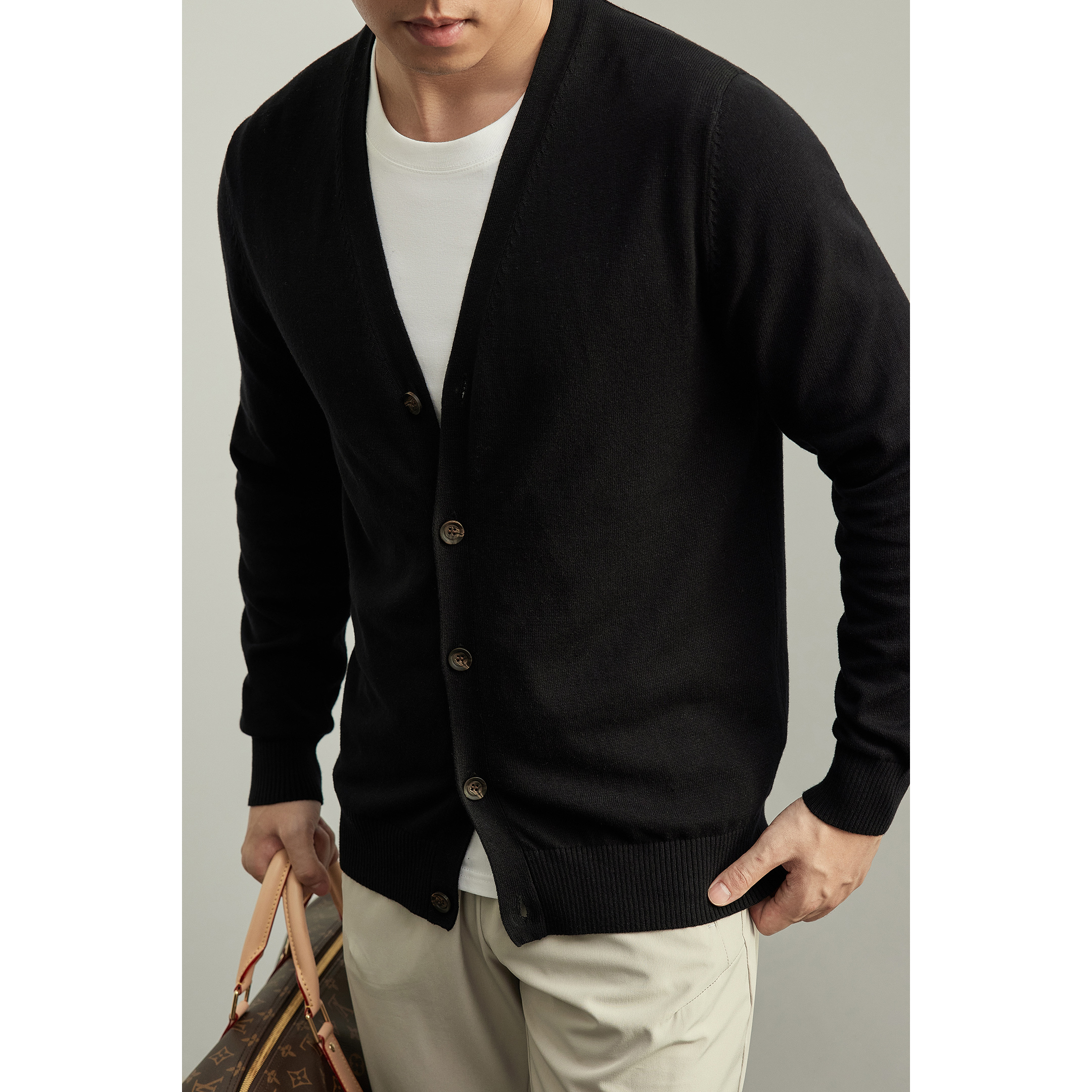 男士纯棉针织开衫毛衣外套男款春秋薄款高级感商务休闲百搭上衣潮