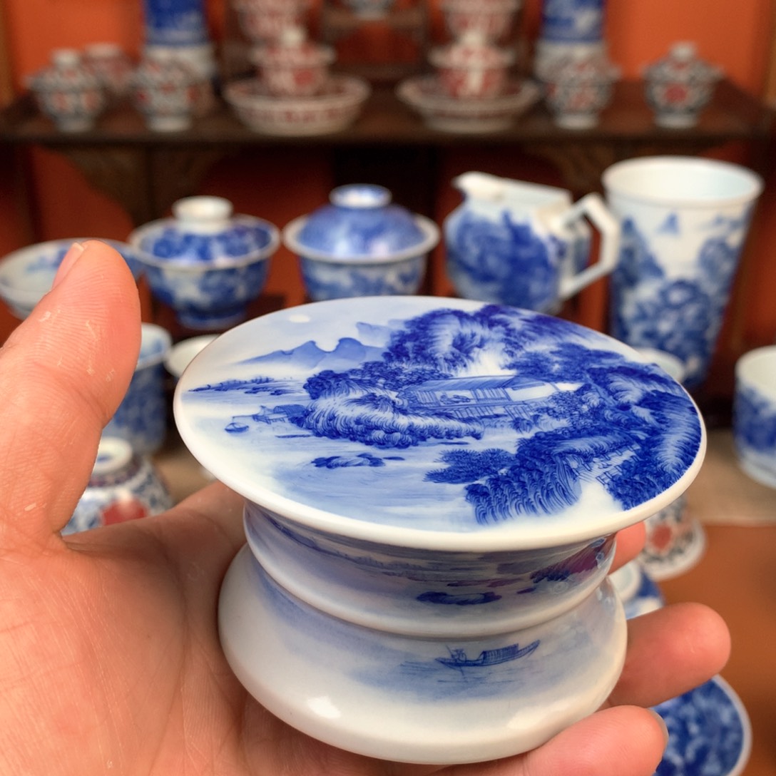 山水盖制手工手绘